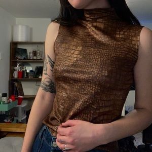 Faux snakeskin mock-neck tank